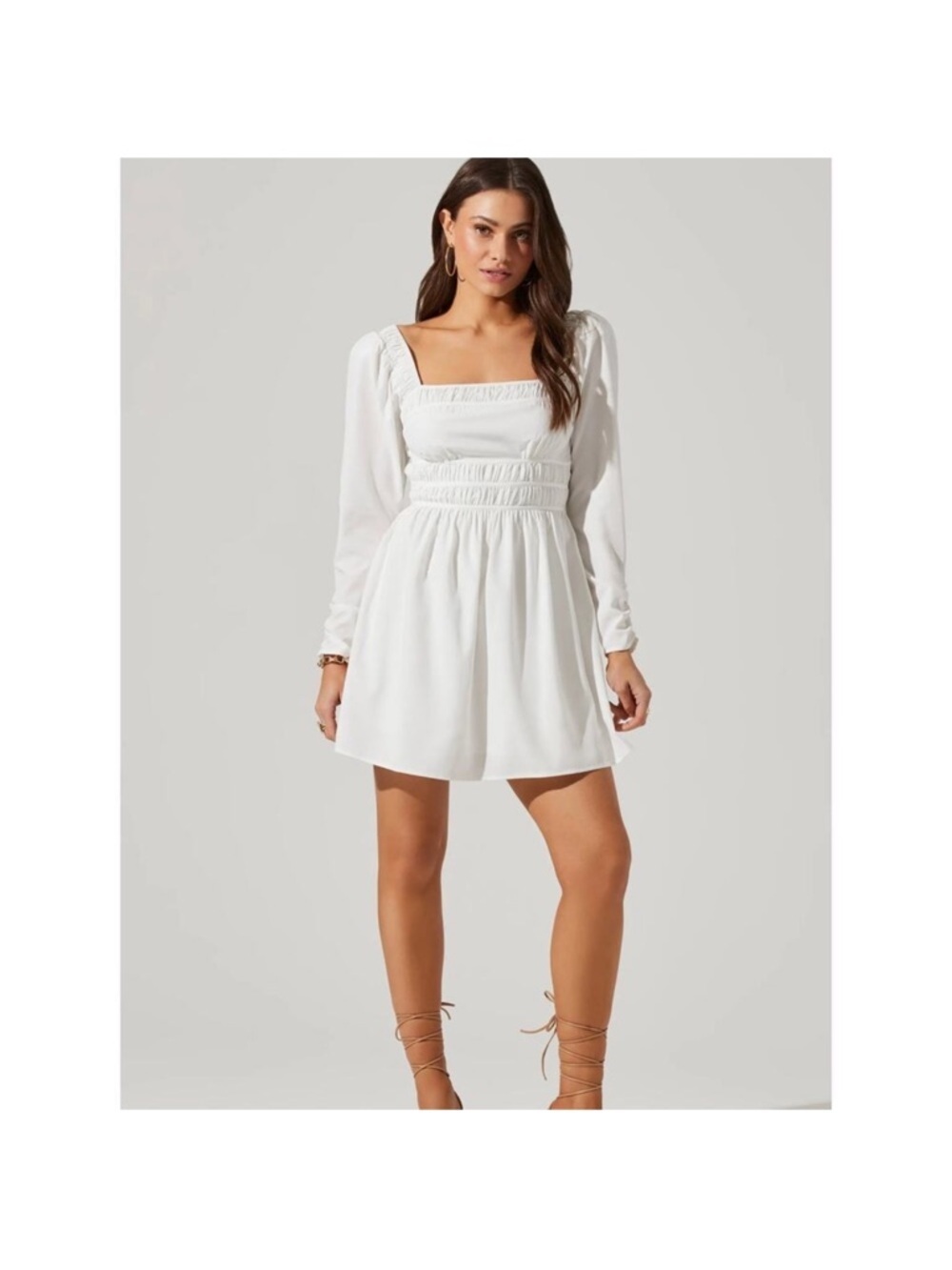 ASTR The Label White Long Sleeve Cinched Waist Mini Dress